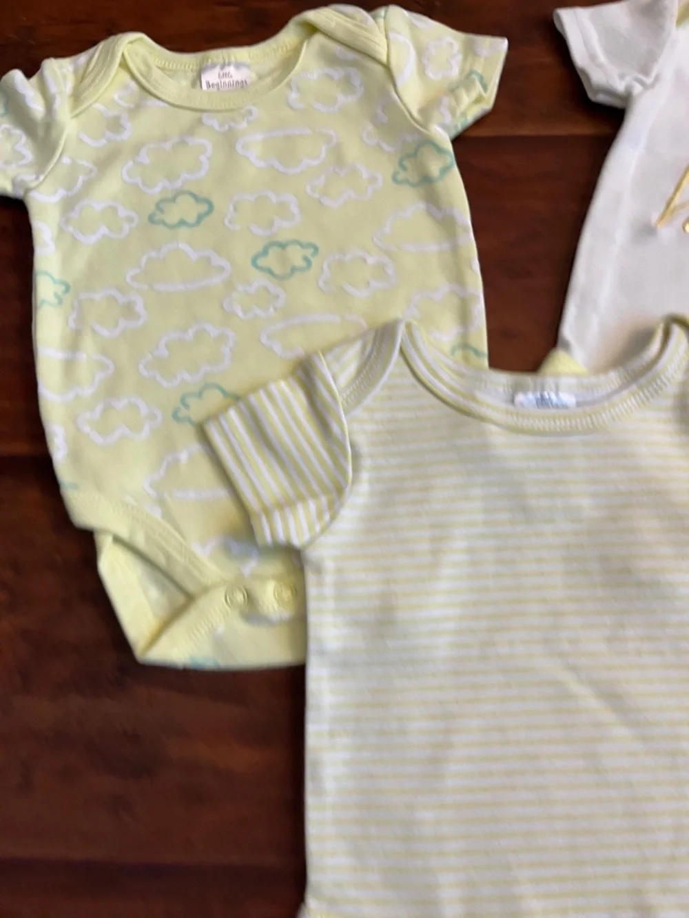⭐️⭐️ PICK 5 / $20 (3)Baby One-Piece Bodysuit Set - Yellow Cloud & Stripe Designs